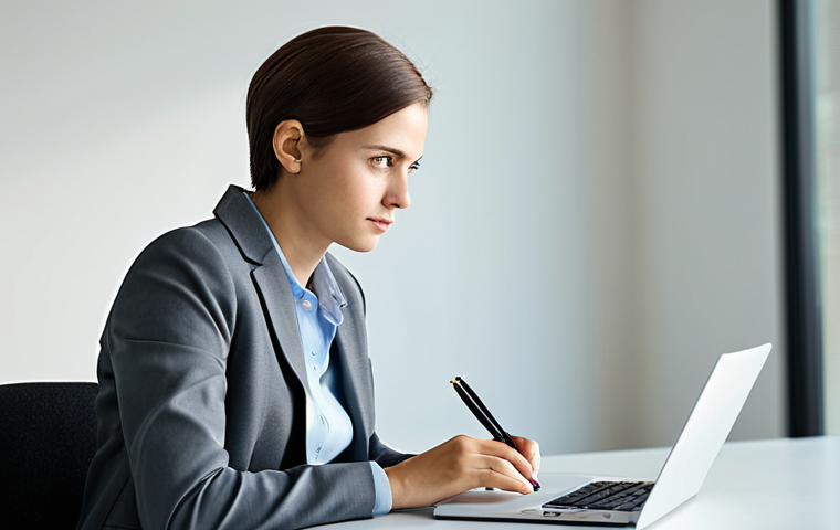 A thoughtful young professional with an intelligent and calm expression, wearing a modest business casual outfit like a tailored blazer and a crisp shirt. They are seated at a clean, minimalist desk in a bright, modern study, contemplating. A sleek laptop is on the desk, but their gaze is slightly past it, towards an open notebook, symbolizing a balanced approach to information and critical thought. Soft, natural light fills the room. Professional photography, high resolution, soft lighting, sharp focus, perfect anatomy, correct proportions, natural pose, well-formed hands, proper finger count, natural body proportions, fully clothed, modest clothing, appropriate attire, professional dress, safe for work, appropriate content, family-friendly.